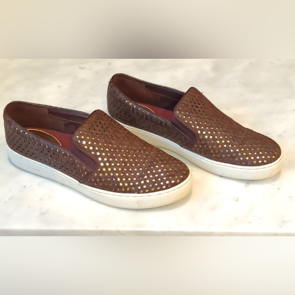 MICHAEL Michael Kors Brown Slip-On Sneakers with Gold Accents